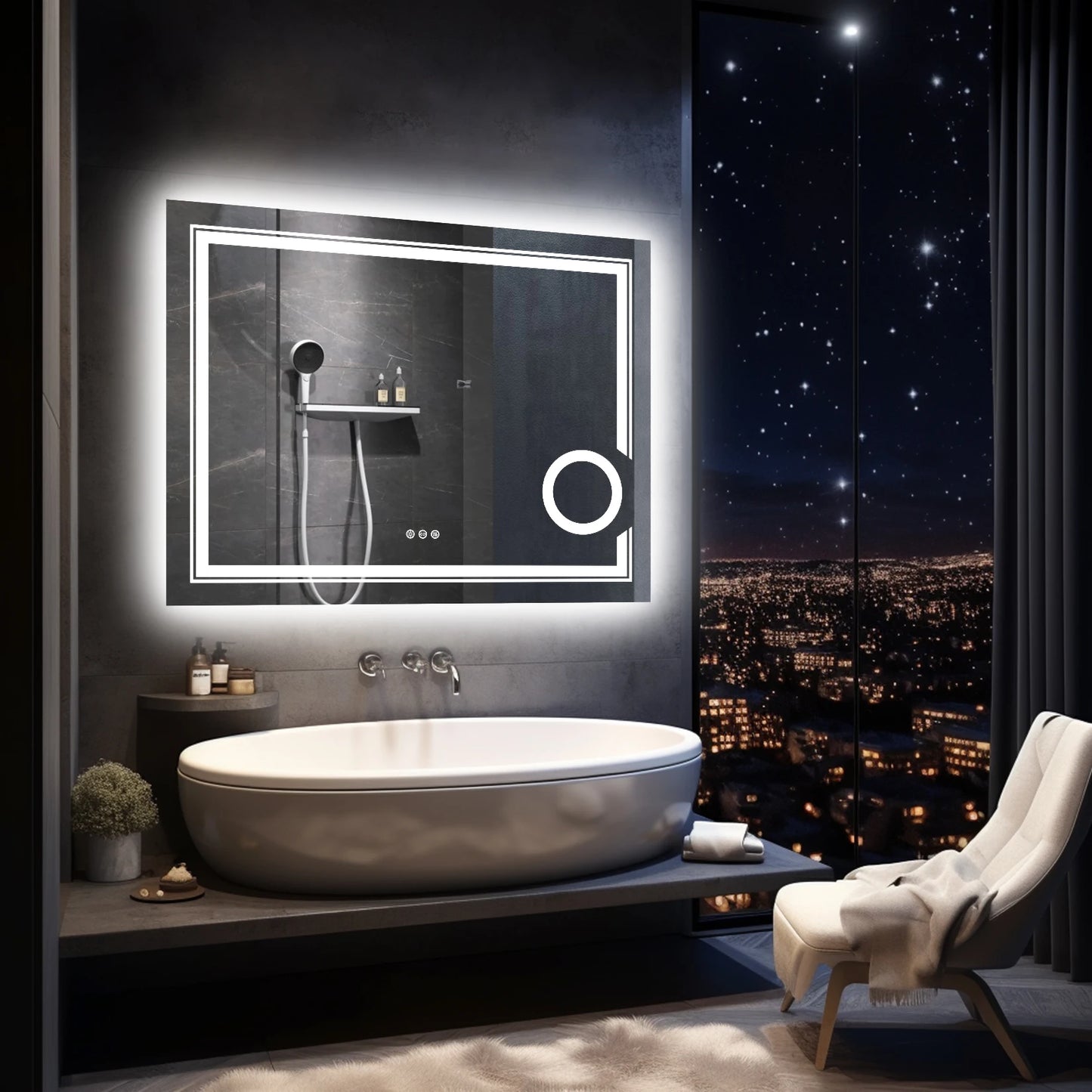 Wisfor LED Lighted Smart Bathroom Mirror With 3X Magnifier
