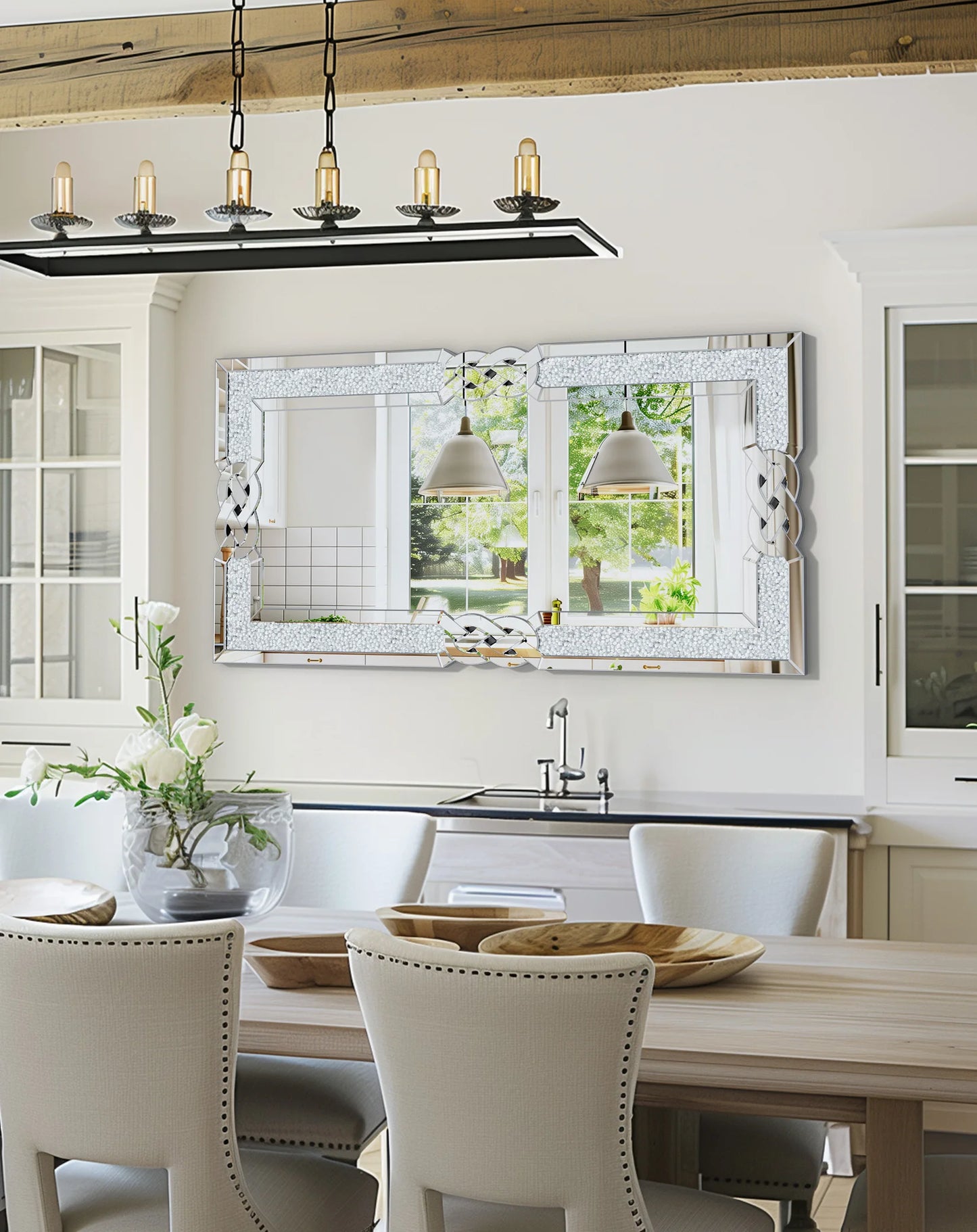 Wisfor Rectangular Crystal Diamond Wall Mirror For Living Room