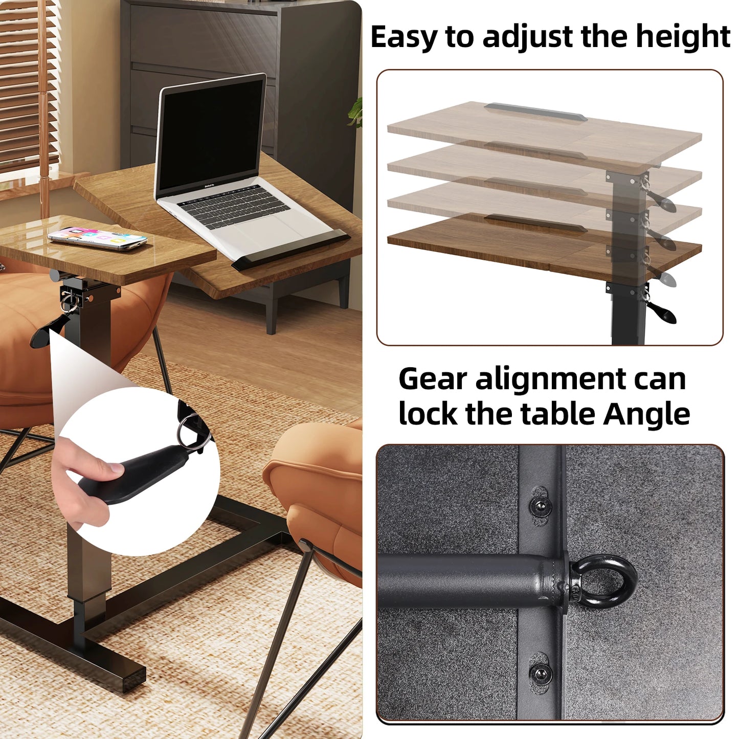 Adjustable Overbed Table With Wheels Split Top Tilting Bedside Tray