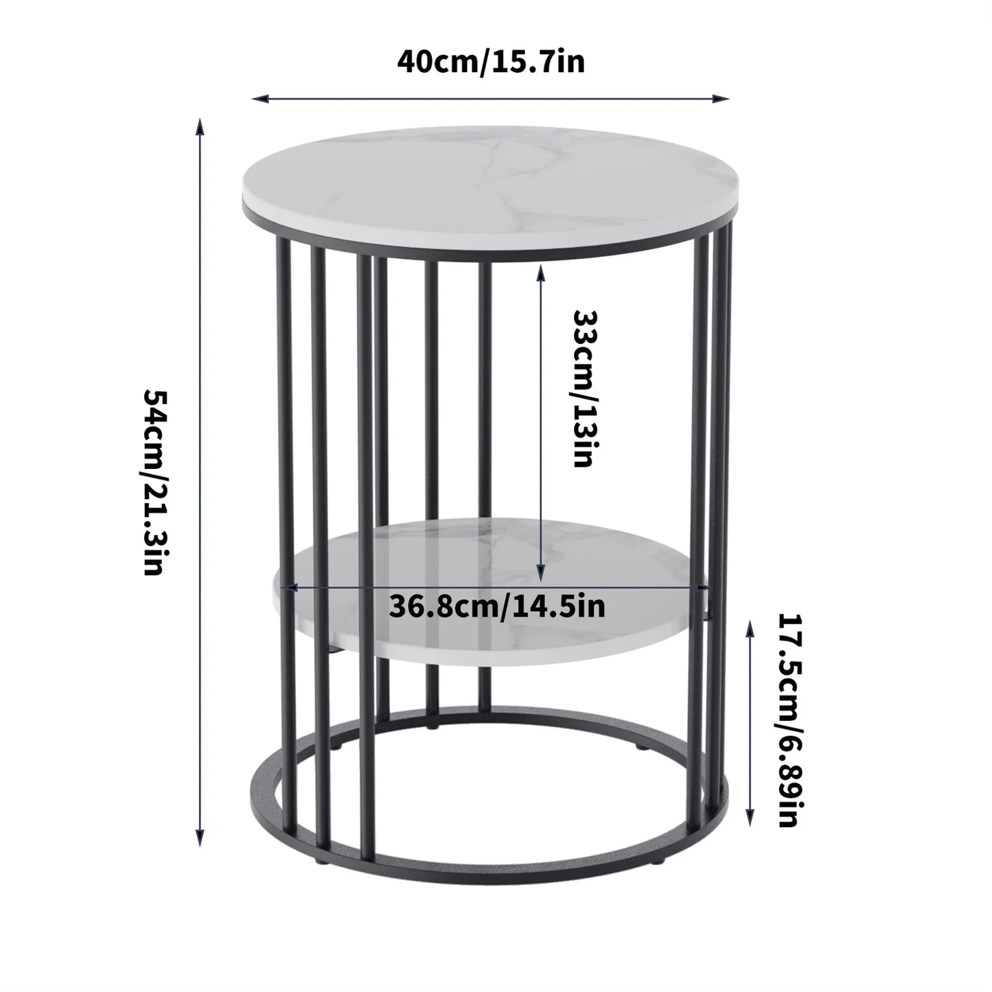 Wisfor Two Tier Sintered Stone End Table Round White Black Frame