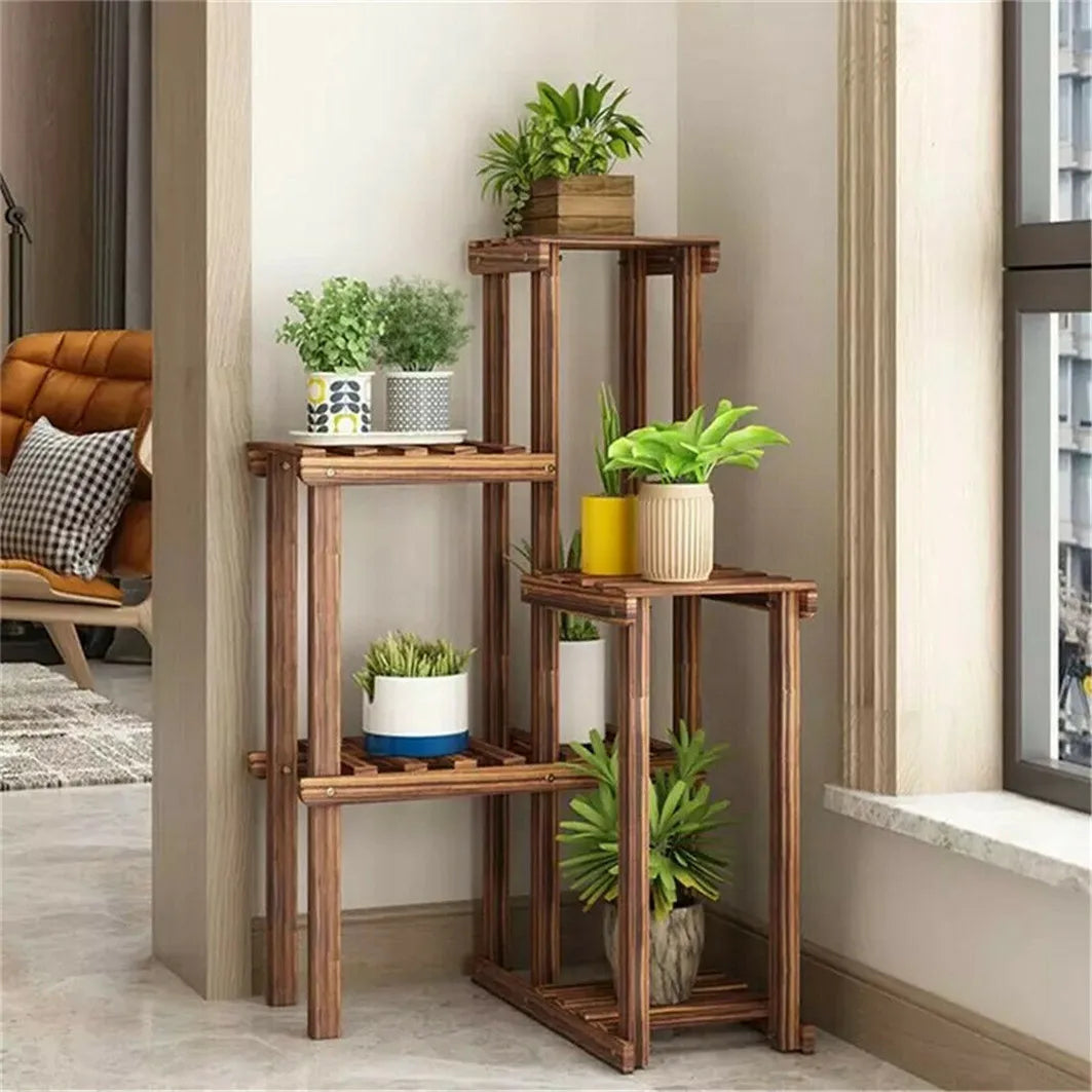 BINGOPAW 6 Tier Plant Corner Stand Wood Shelf Indoors Outdoors