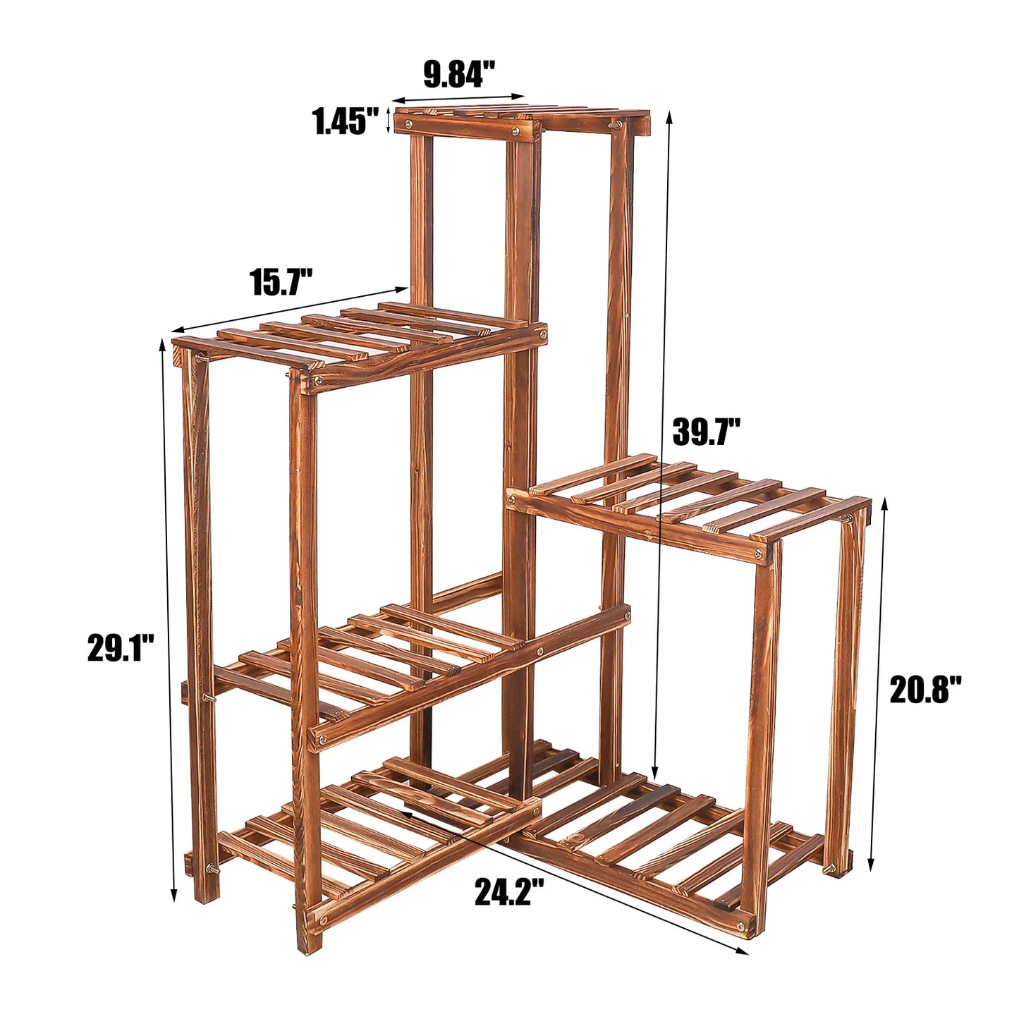 BINGOPAW 6 Tier Plant Corner Stand Wood Shelf Indoors Outdoors