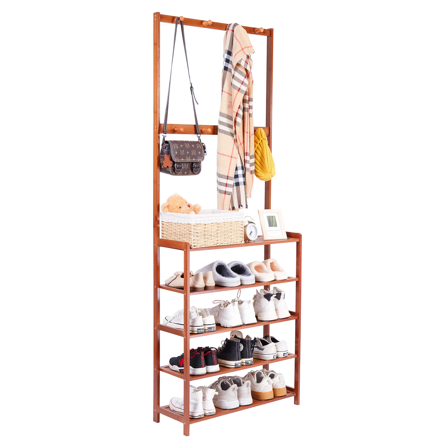 Coat Rack Bench Hall Tree Bamboo 3 In 1 Entryway Organizer