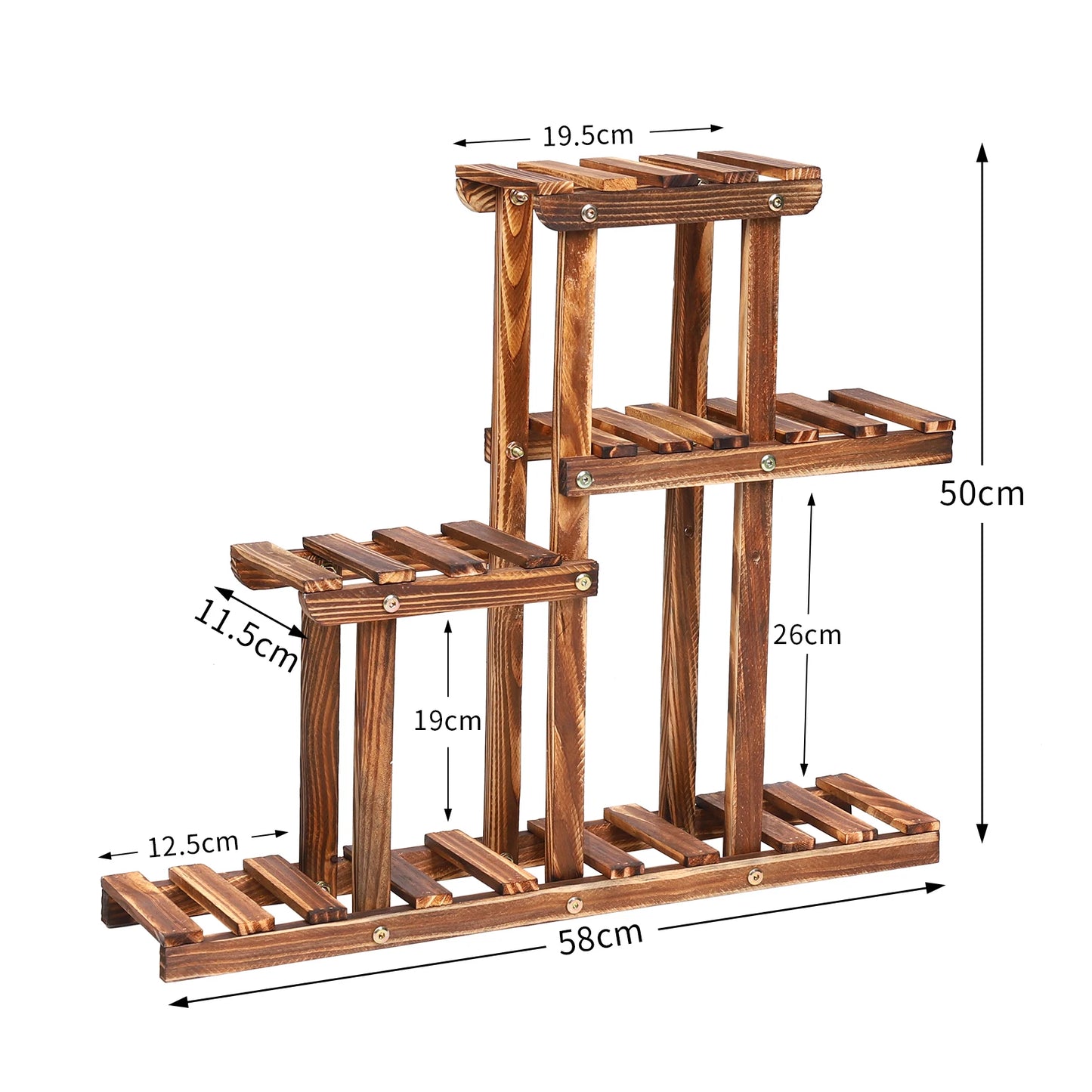 BINGOPAW Carbonized Wood Plant Stand 4-Tier Desktop Rack