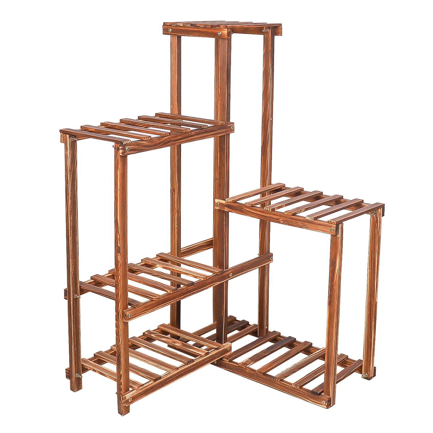 BINGOPAW 6 Tier Plant Corner Stand Wood Shelf Indoors Outdoors