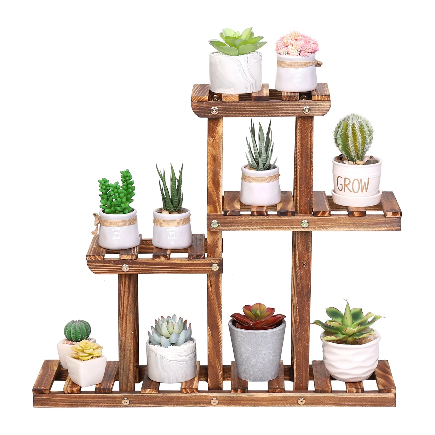 BINGOPAW Carbonized Wood Plant Stand 4-Tier Desktop Rack