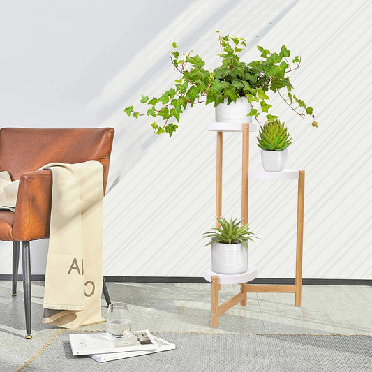 Bamboo Plant Stands Indoor, 3 Tier Tall Corner Plant Stand Holder & Plant Display Rack for Outdoor Garden