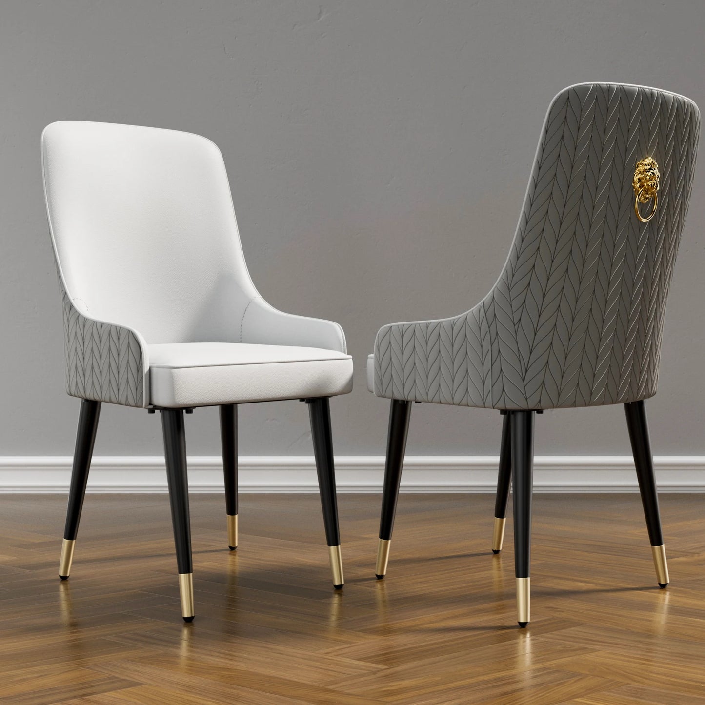 Modern PU Leather Dining Chairs Set 2 With Metal Legs