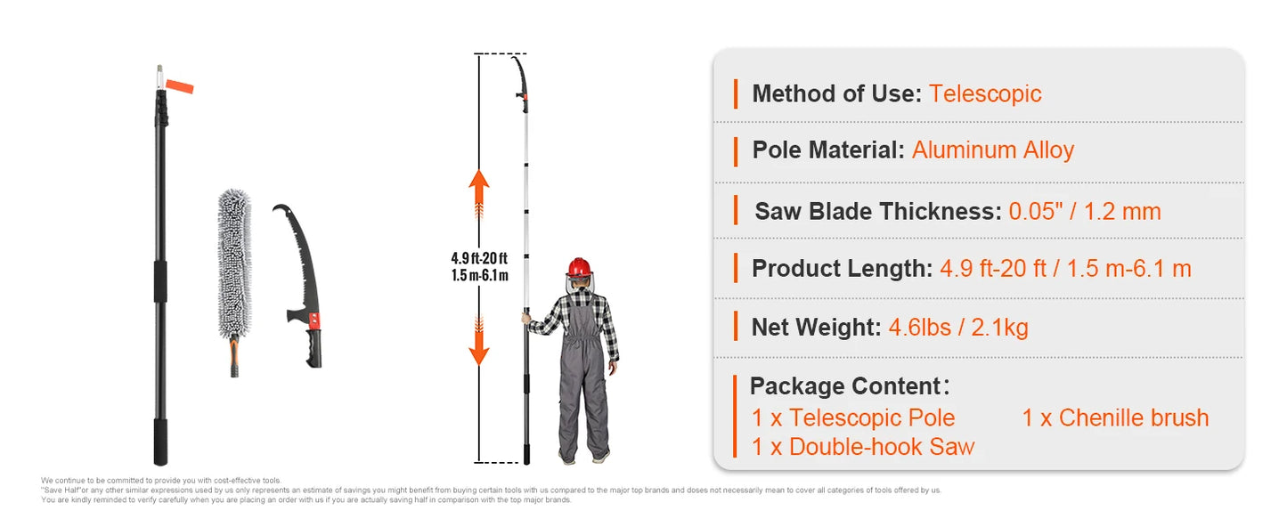 SucceBuy Telescopic Extendable Pole Saw With Aluminum Handle