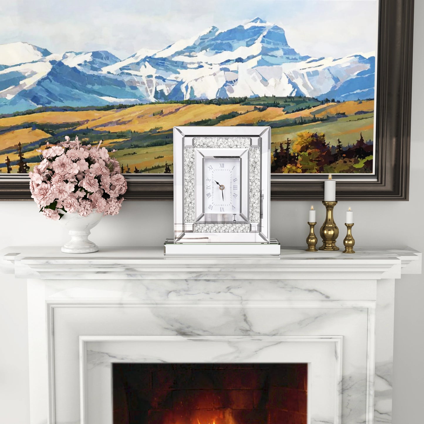 Crushed Diamond Mirrored Desk Clock For Home Decor