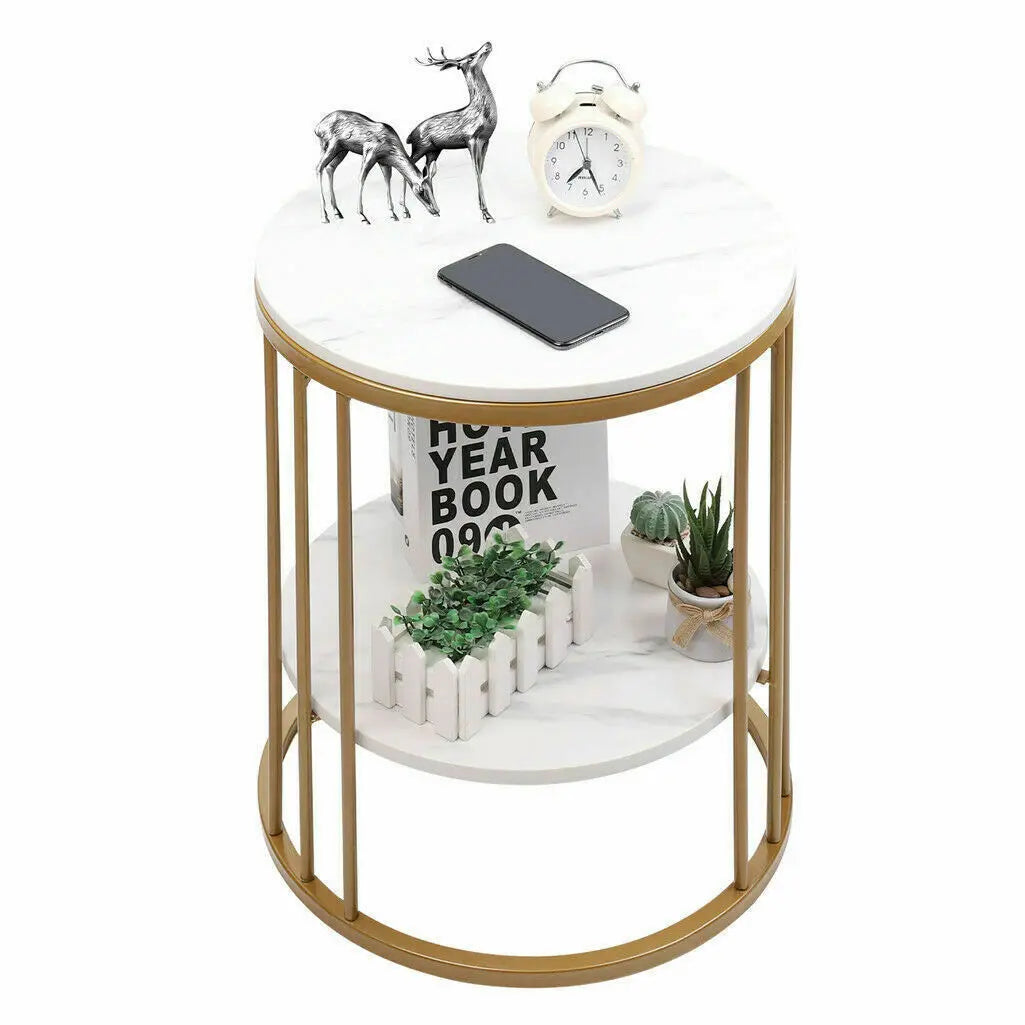 Wisfor 2-Tier Marble Round Side Table Modern Nightstand