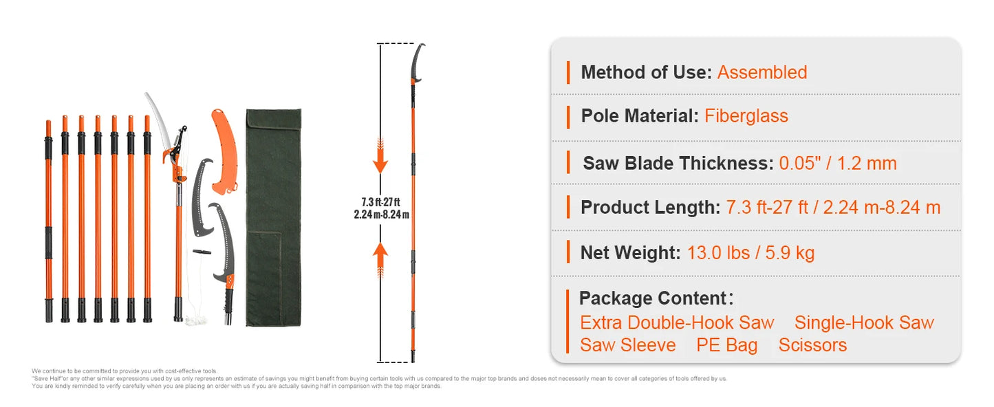 SucceBuy Telescopic Extendable Pole Saw With Aluminum Handle