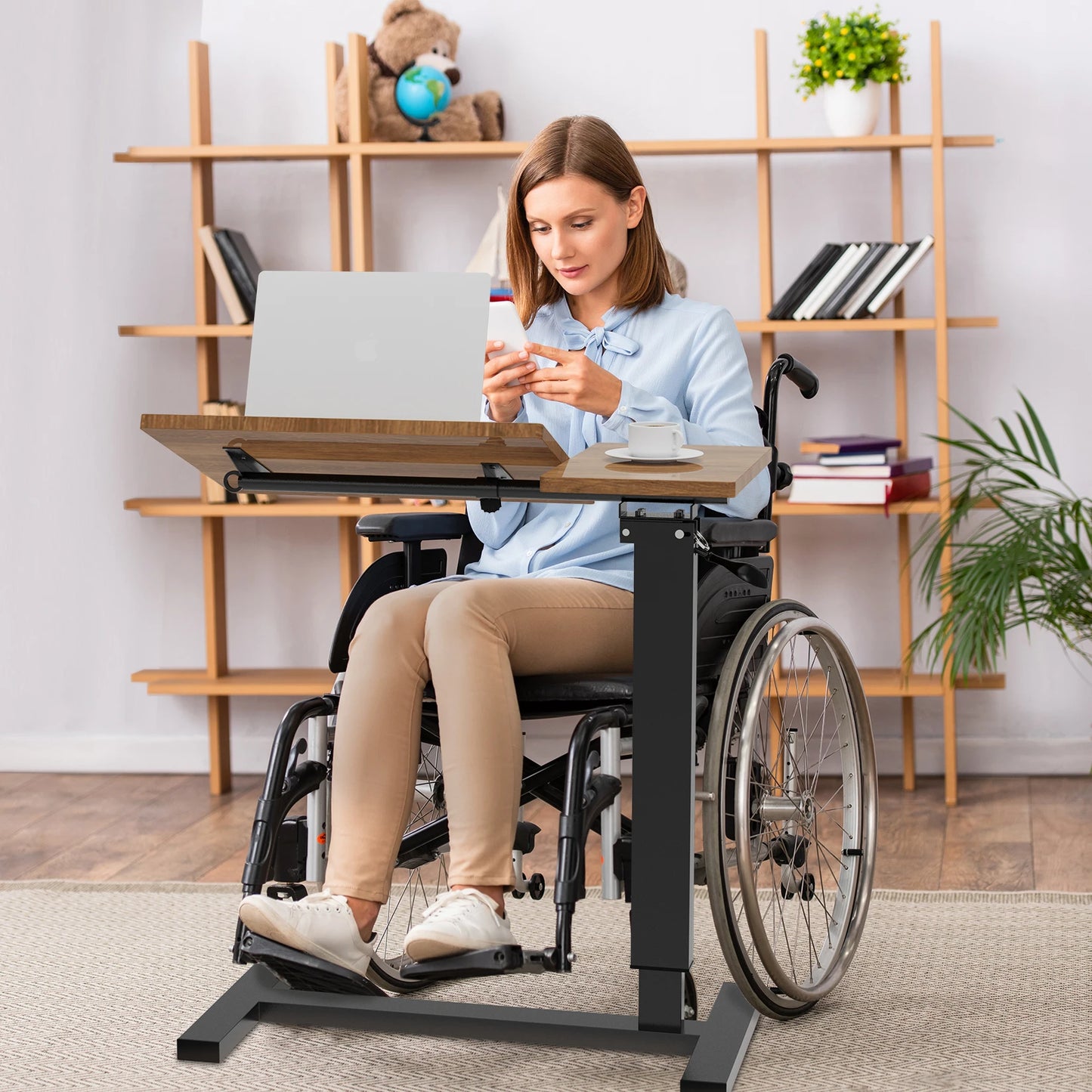 Adjustable Overbed Table With Wheels Split Top Tilting Bedside Tray