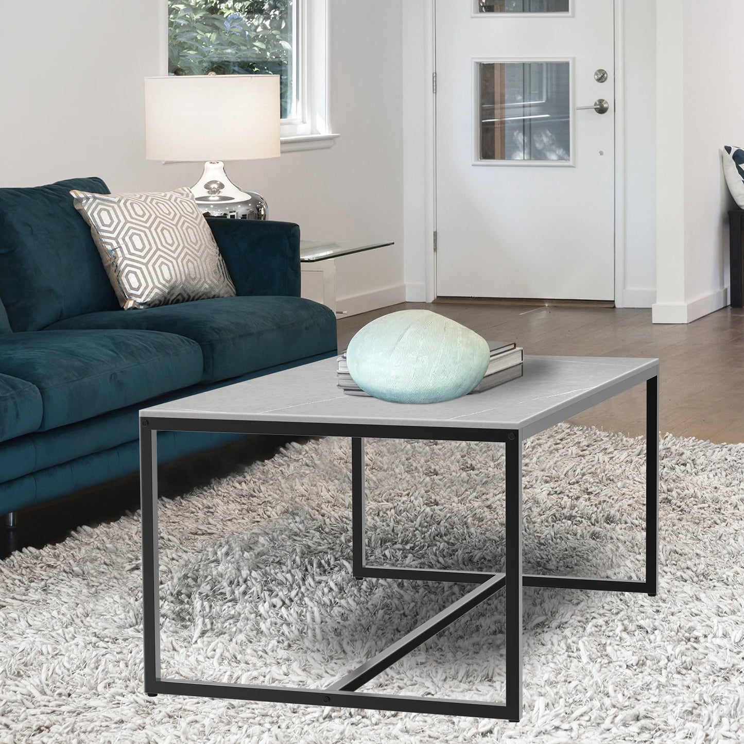 Modern Marble and Metal Frame Rectangle Coffee End Table