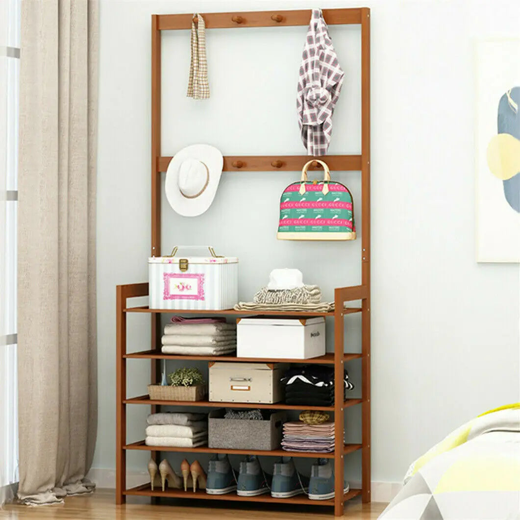 Coat Rack Bench Hall Tree Bamboo 3 In 1 Entryway Organizer