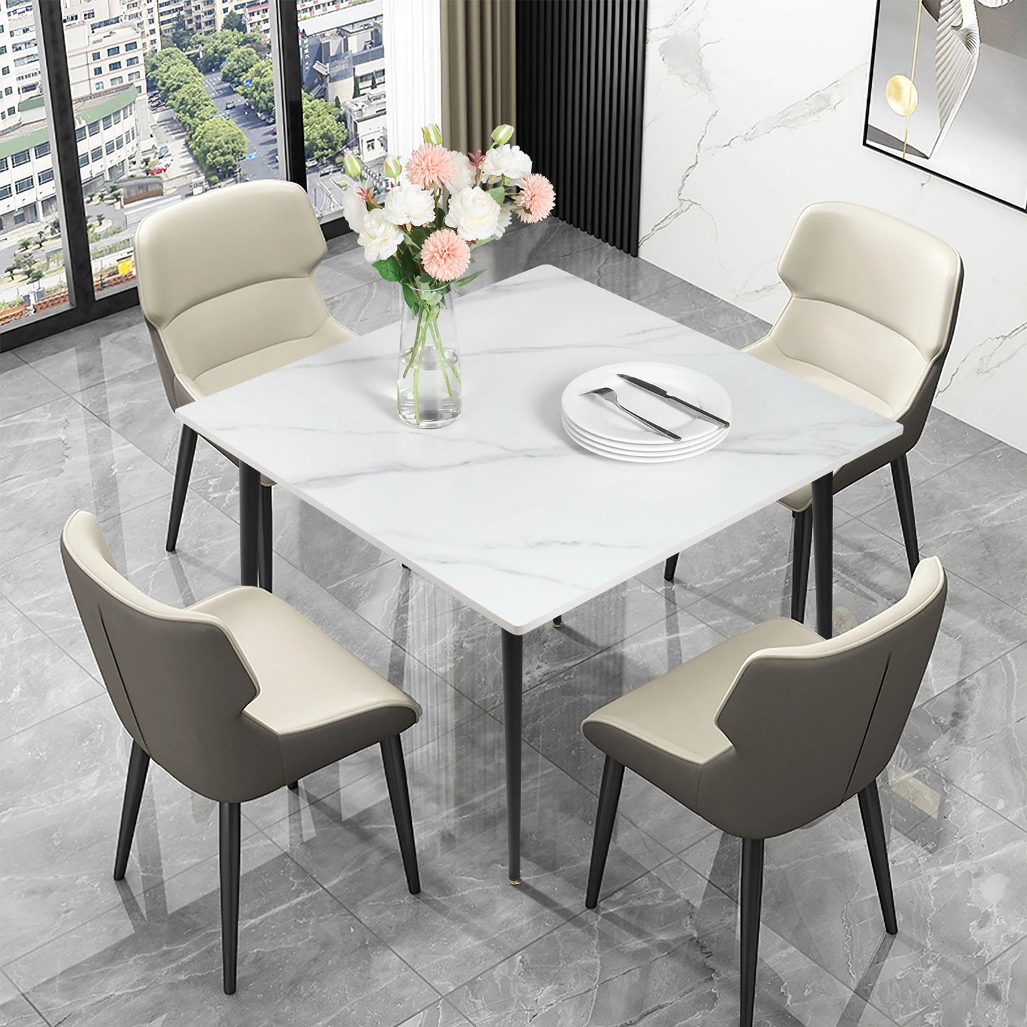 Wisfor Mid-Century Slate Dining Table With Sintered Stone Top