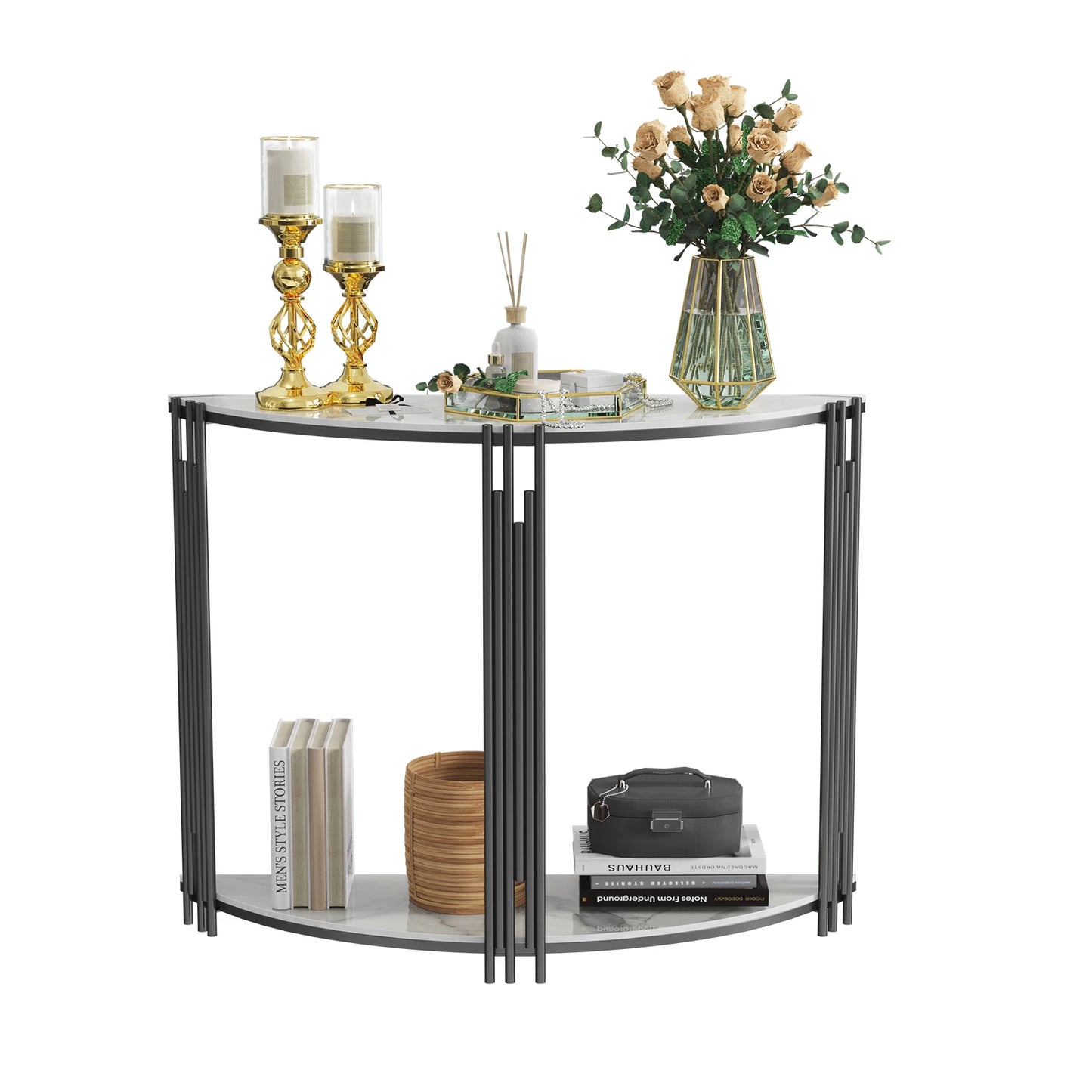 Wisfor Half Moon Tiered Console Table Sintered Stone And Metal
