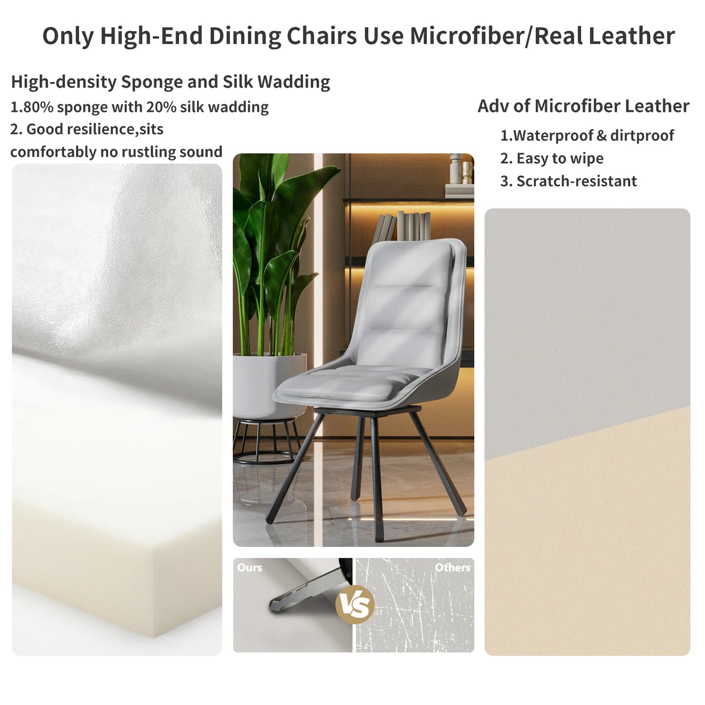 Set Of 2 360° Rotatable Upholstered Dining Room Chairs Leisure Kitchen Accent Chair High Back Design, Sponge Filling