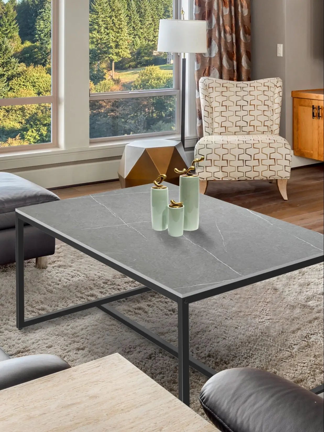 Modern Marble and Metal Frame Rectangle Coffee End Table