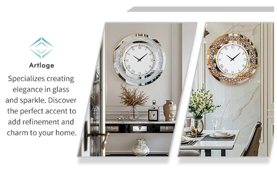 Round 24 Inch Silver Tawny Mirror Clock For Living Room