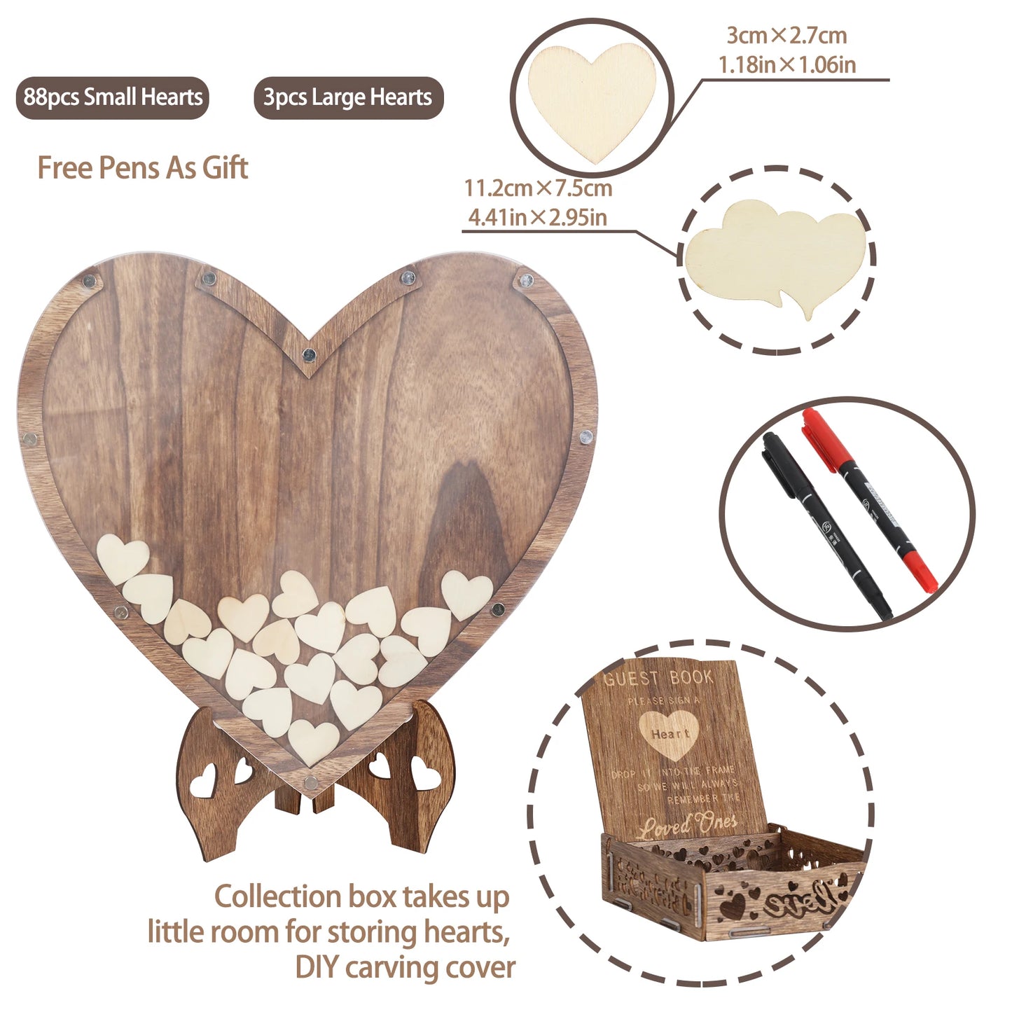 Rustic Wedding Guest Book In Carbonized Wood With Heart Bracket