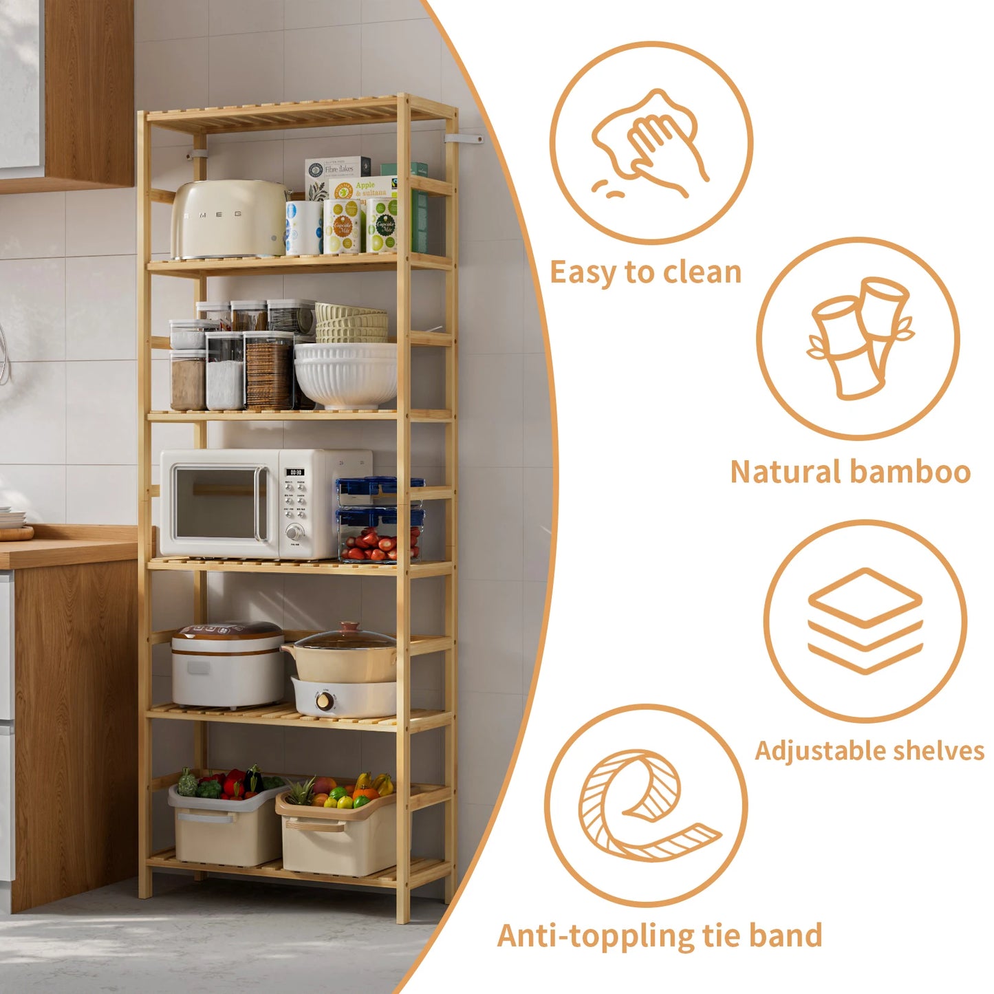 Bamboo Six Tier Bookshelf And Flower Rack With Adjustable Shelves