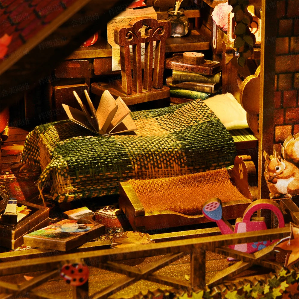 ASLOWSNAIL Puppy Family Book Nook Kit Dollhouse Decor