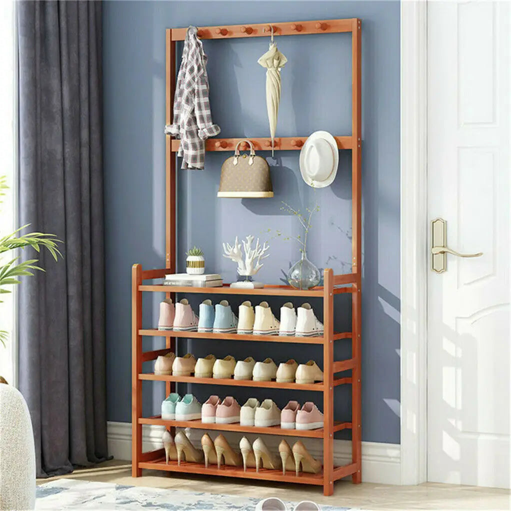 Coat Rack Bench Hall Tree Bamboo 3 In 1 Entryway Organizer