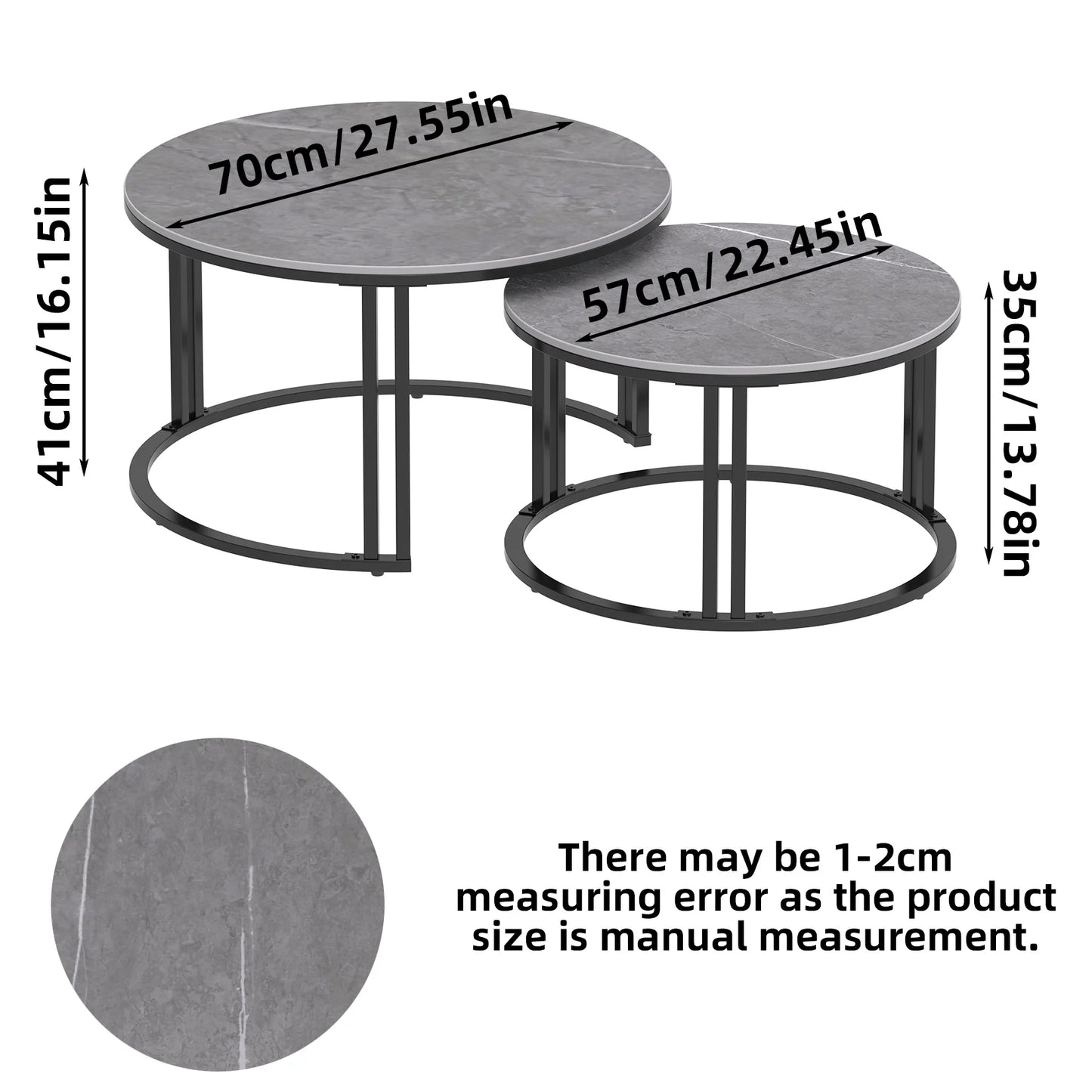 Wisfor Circle Nesting Coffee Tables Set Modern Stone Top