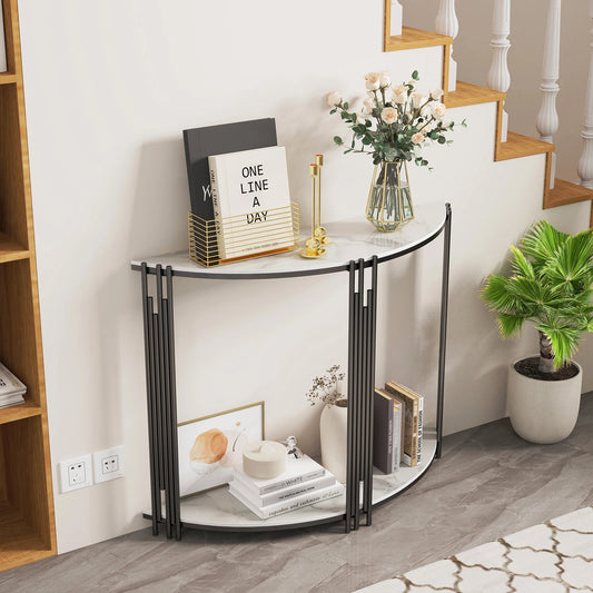 Wisfor Half Moon Tiered Console Table Sintered Stone And Metal