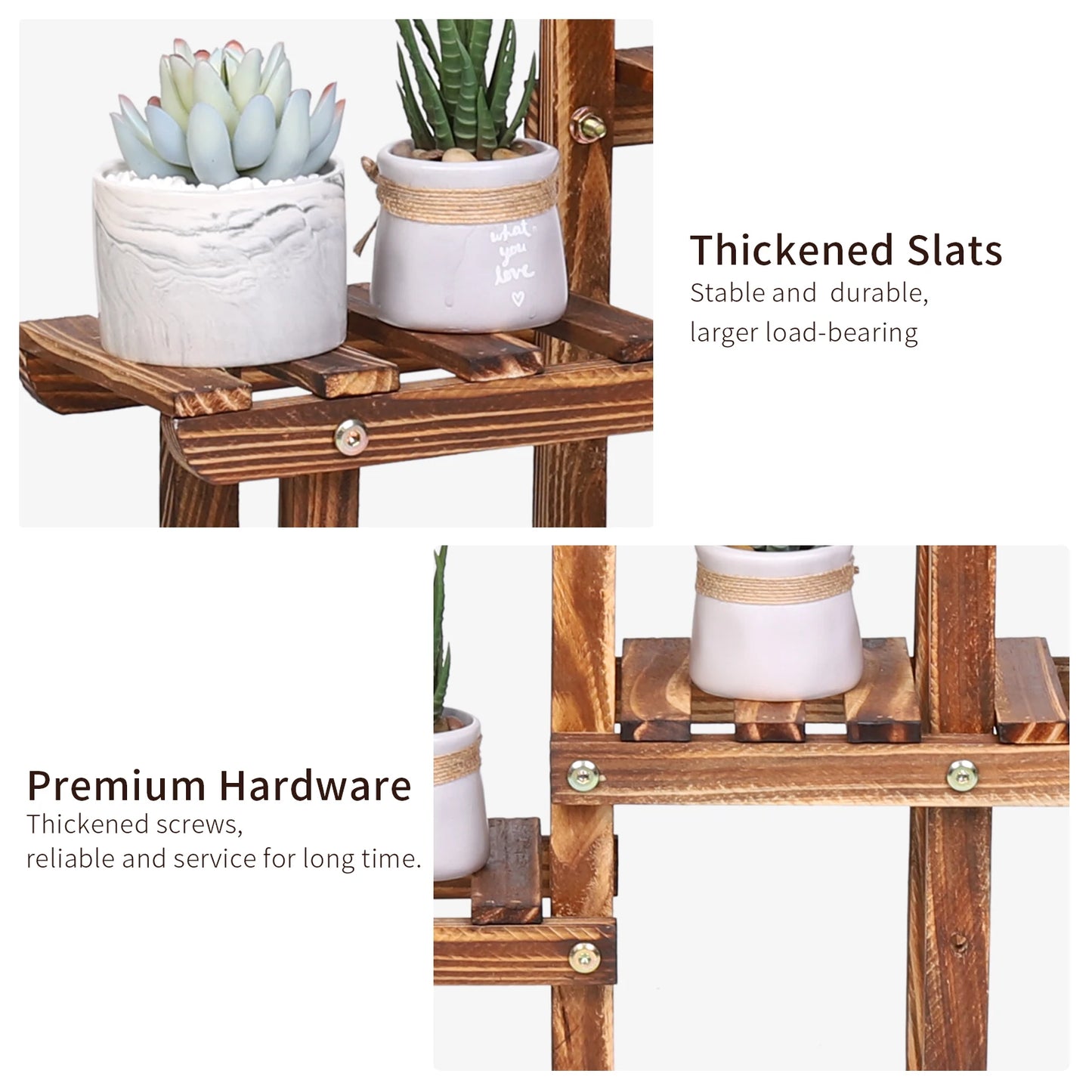 BINGOPAW Carbonized Wood Plant Stand 4-Tier Desktop Rack