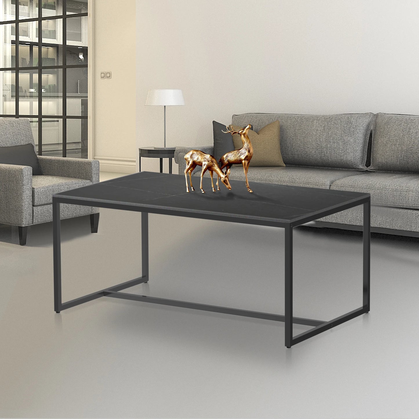 Modern Marble and Metal Frame Rectangle Coffee End Table