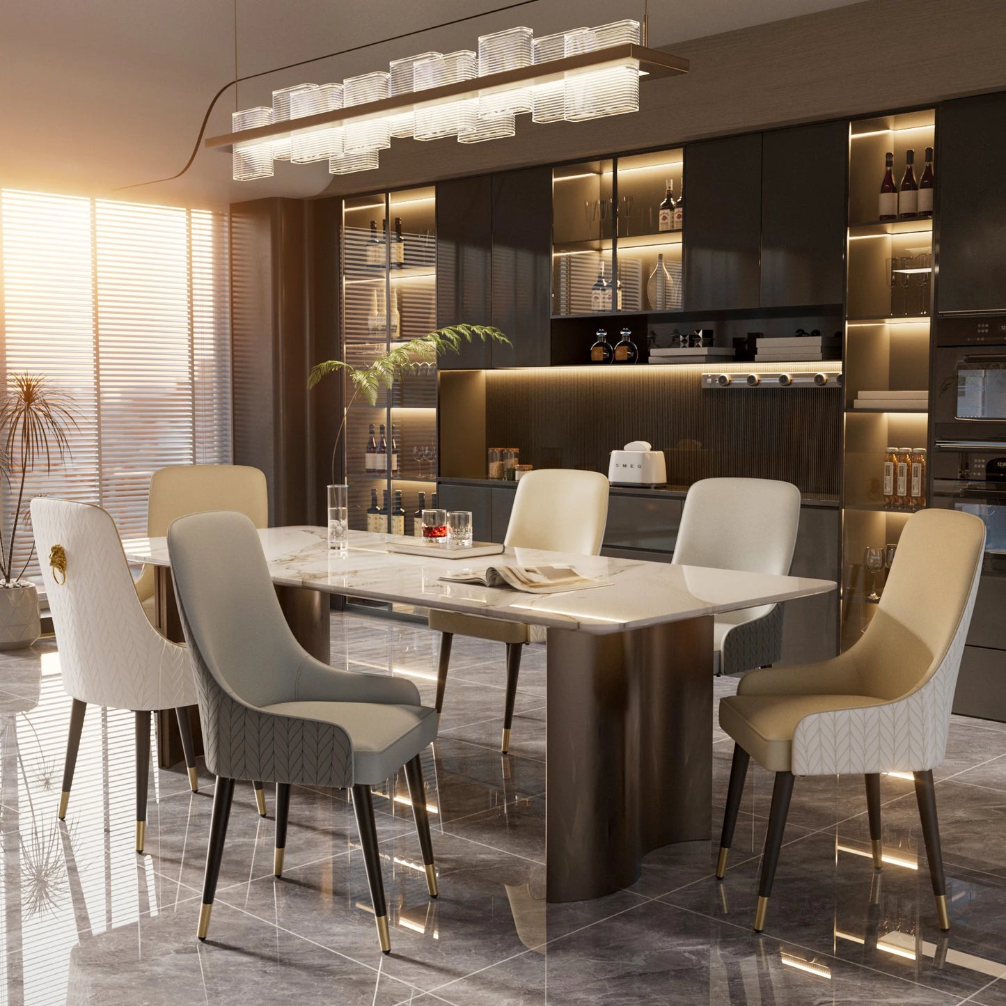 Modern PU Leather Dining Chairs Set 2 With Metal Legs