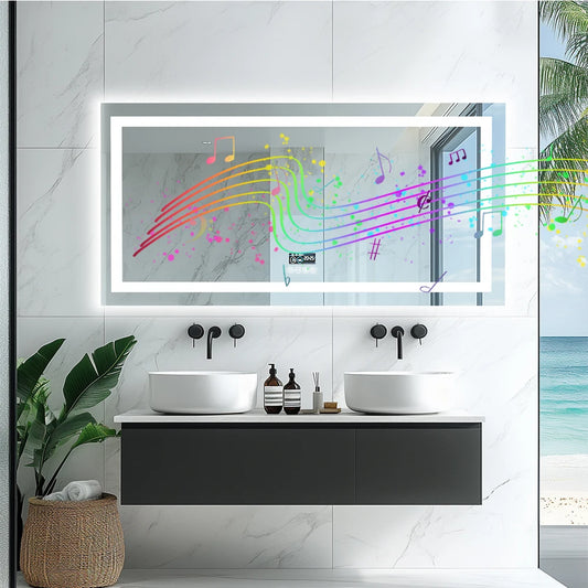 Wisfor LED Bathroom Mirror with Lights Vanity Make Up Mirror Dimmable, Smart Bluetooth Digital Display 3 Colors Memory