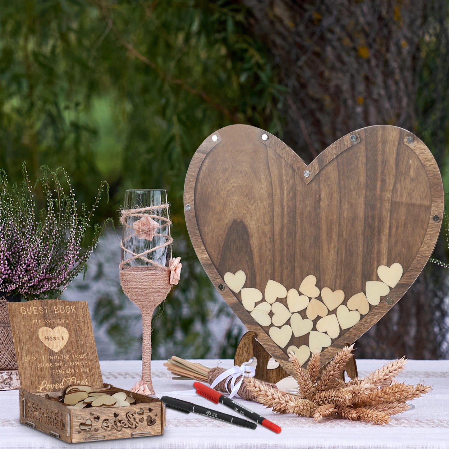 Rustic Wedding Guest Book In Carbonized Wood With Heart Bracket