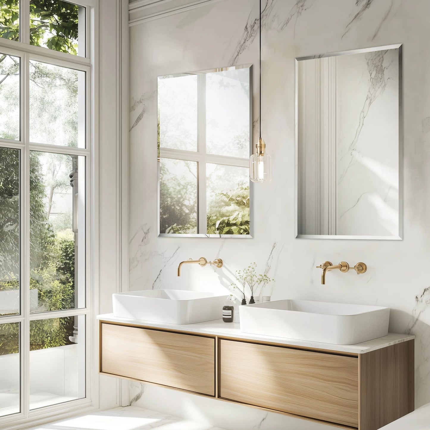 Wisfor Frameless Bathroom Mirror Over Sink With Beveled Edge