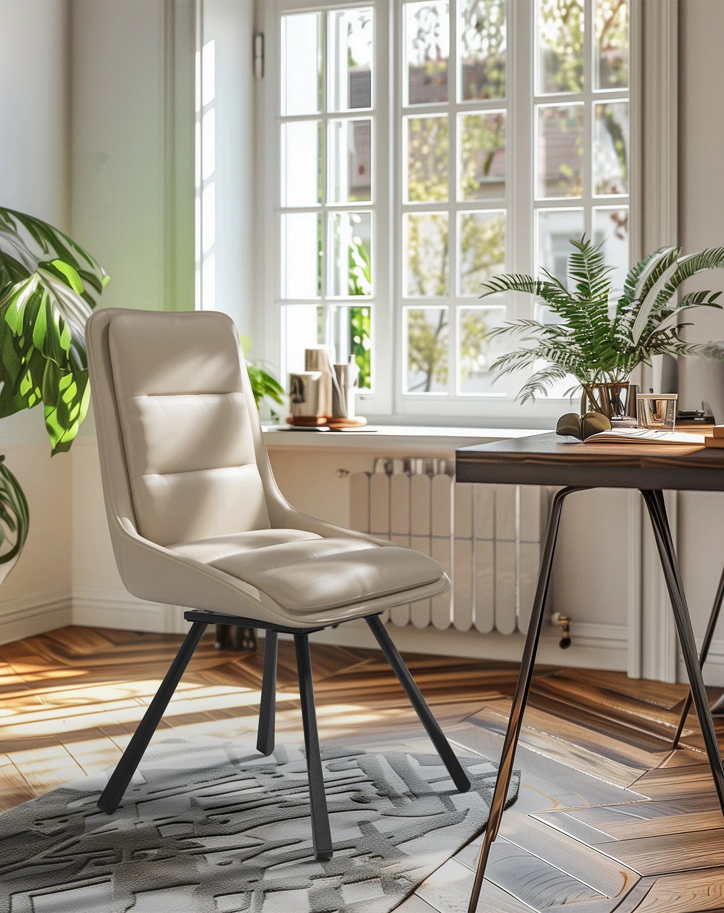 Set Of 2 360° Rotatable Upholstered Dining Room Chairs Leisure Kitchen Accent Chair High Back Design, Sponge Filling