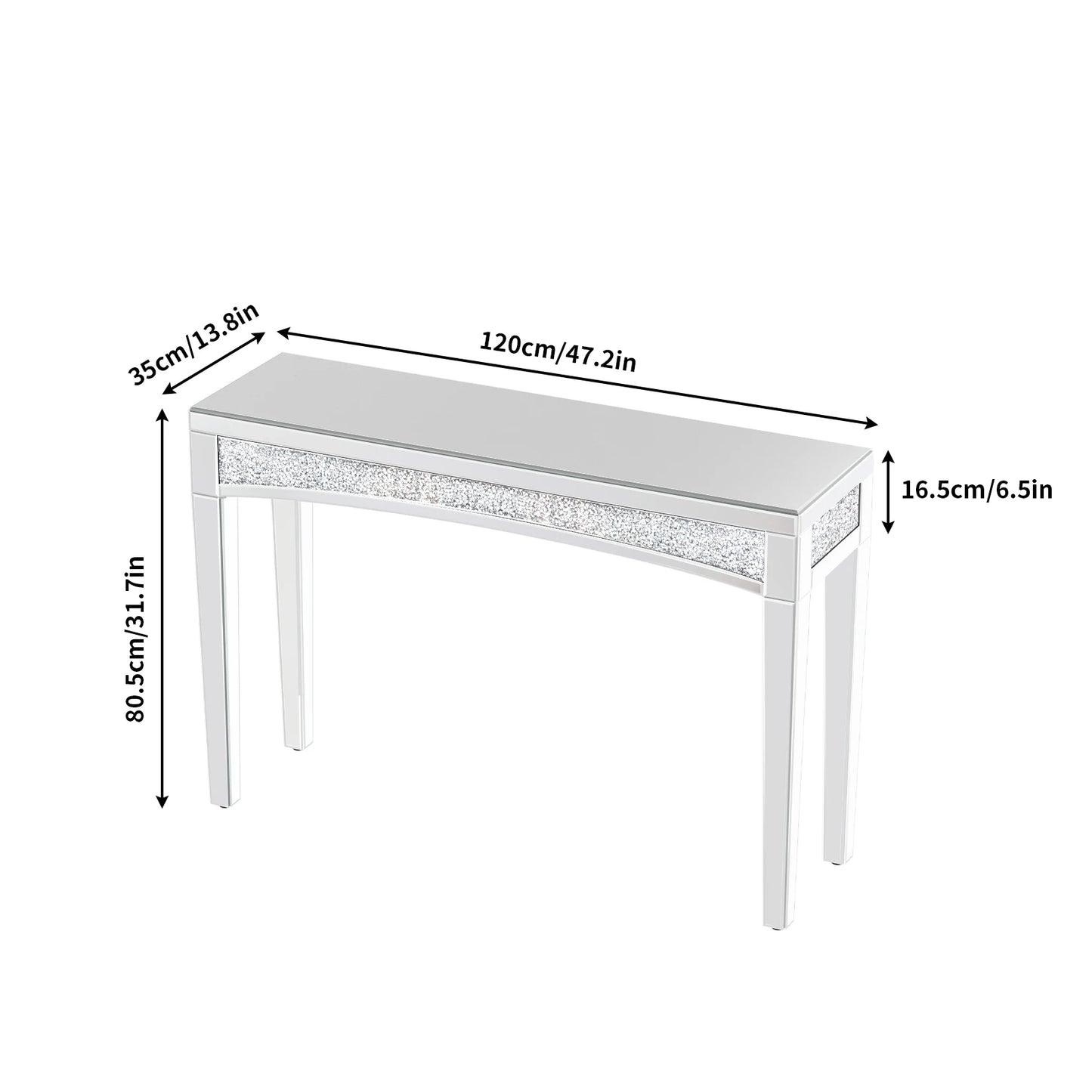 Mirrored Desk Console Table With Crystal Inlay For Living Room And Entryway