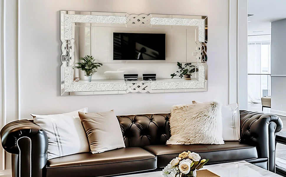 Wisfor Rectangular Crystal Diamond Wall Mirror For Living Room