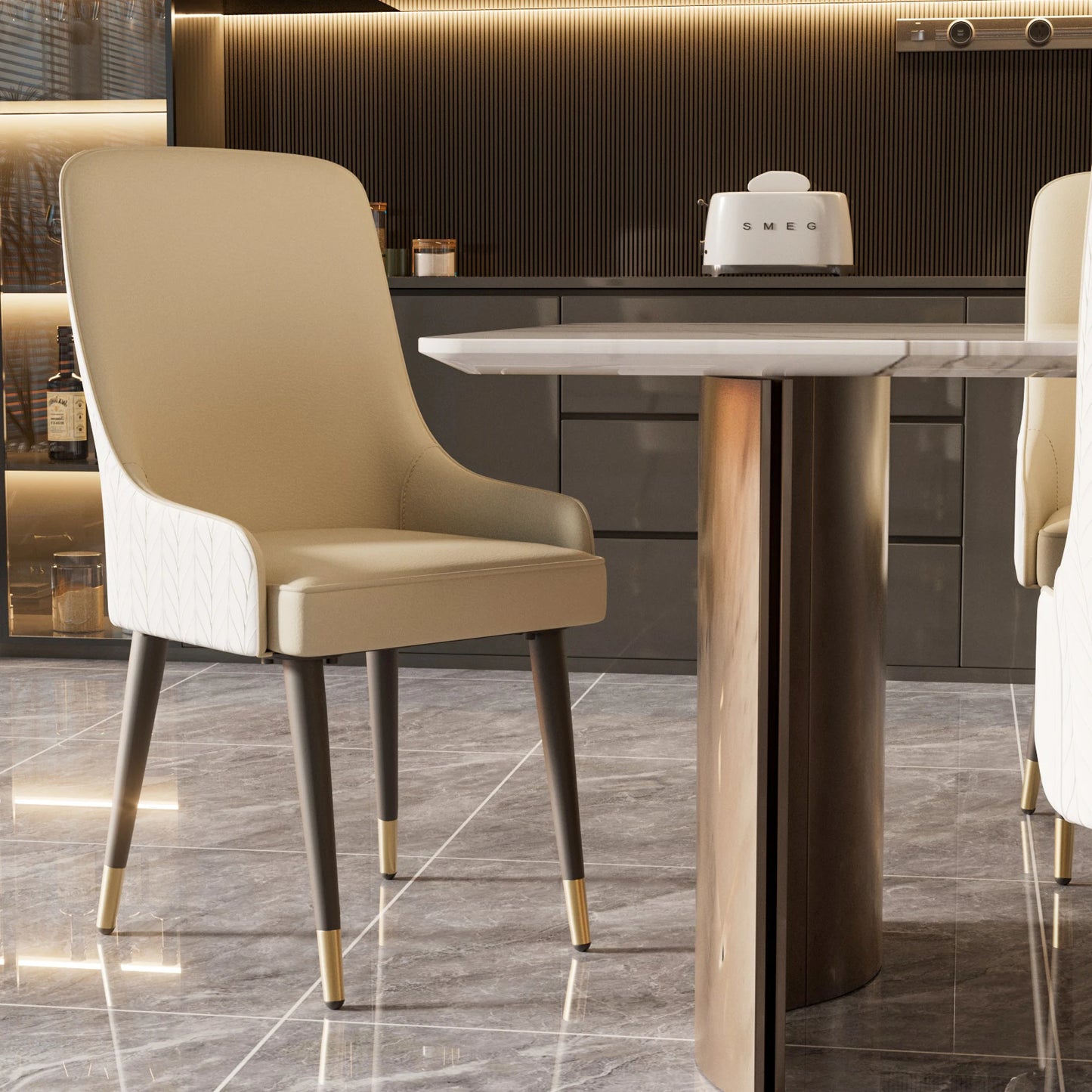 Modern PU Leather Dining Chairs Set 2 With Metal Legs