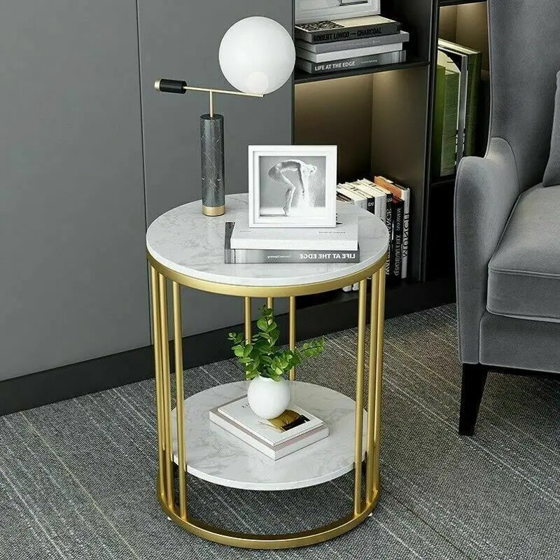 Wisfor 2-Tier Marble Round Side Table Modern Nightstand