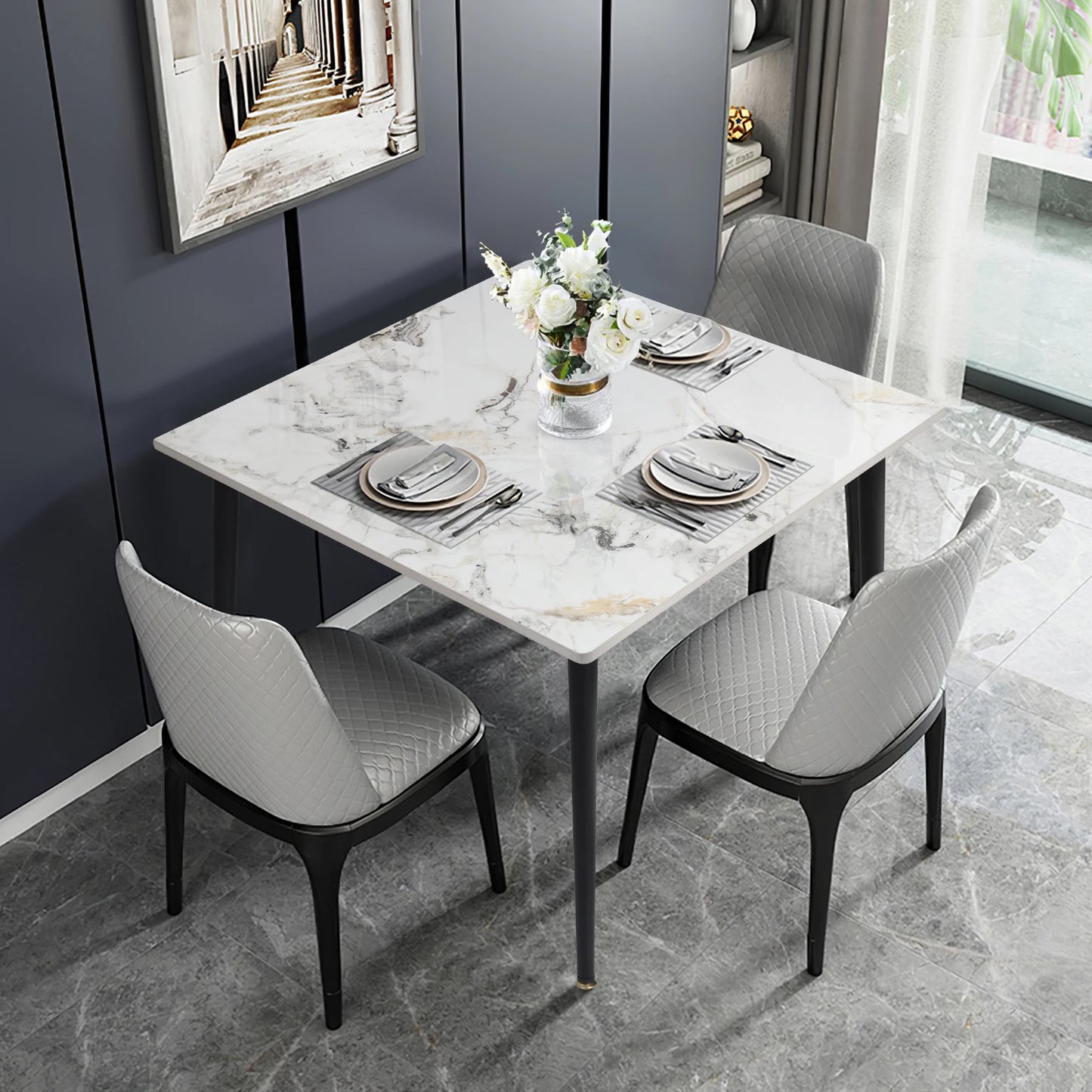 Wisfor Mid-Century Slate Dining Table With Sintered Stone Top