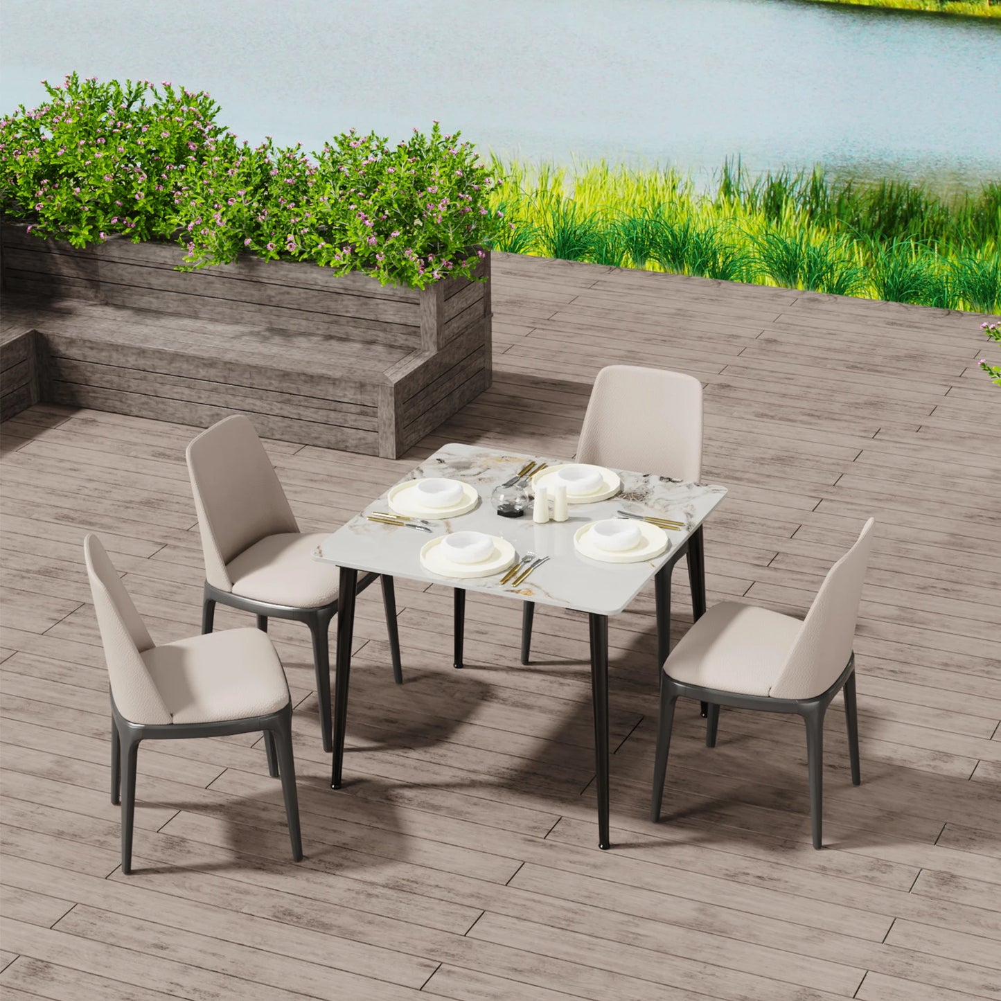 Wisfor Mid-Century Slate Dining Table With Sintered Stone Top