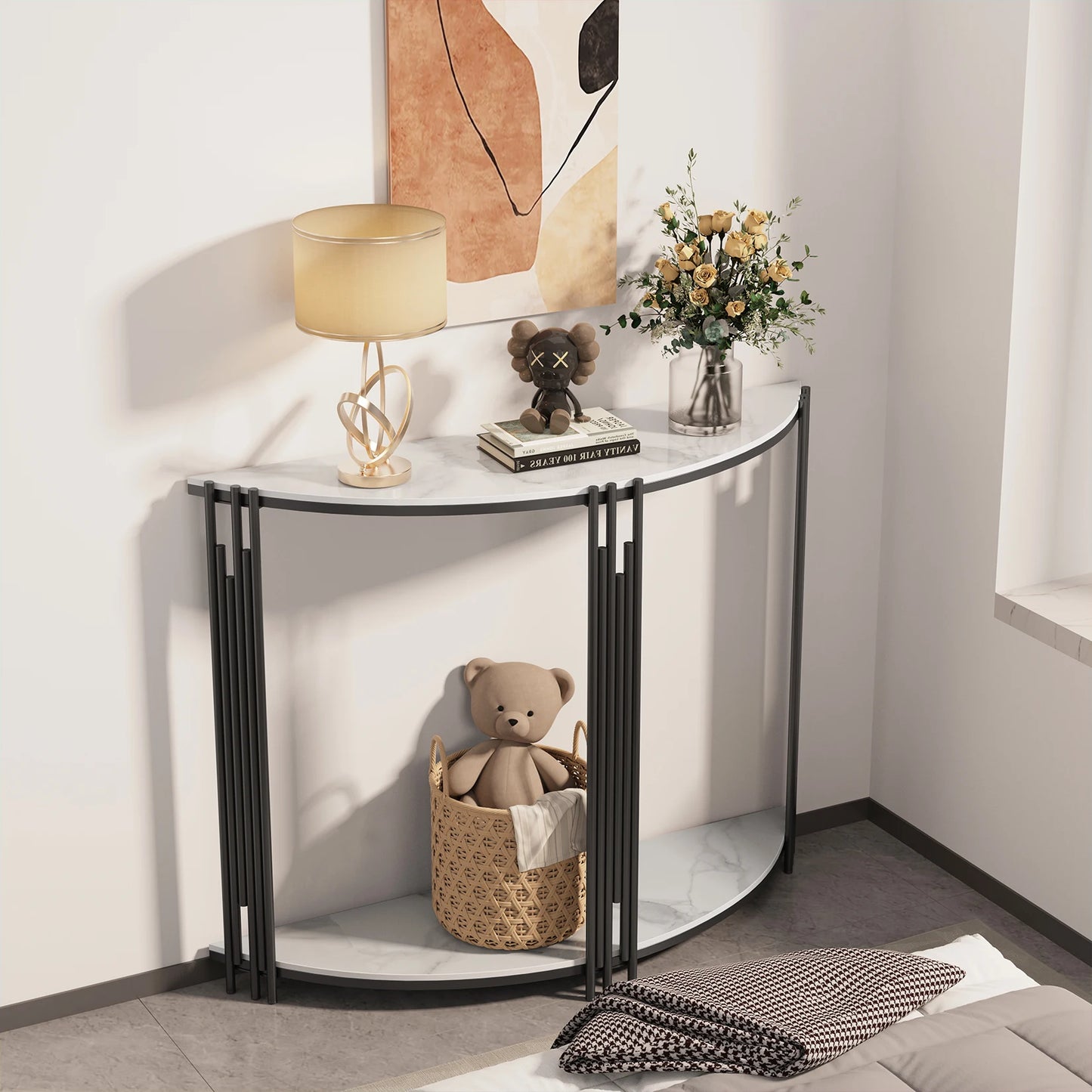 Wisfor Half Moon Tiered Console Table Sintered Stone And Metal