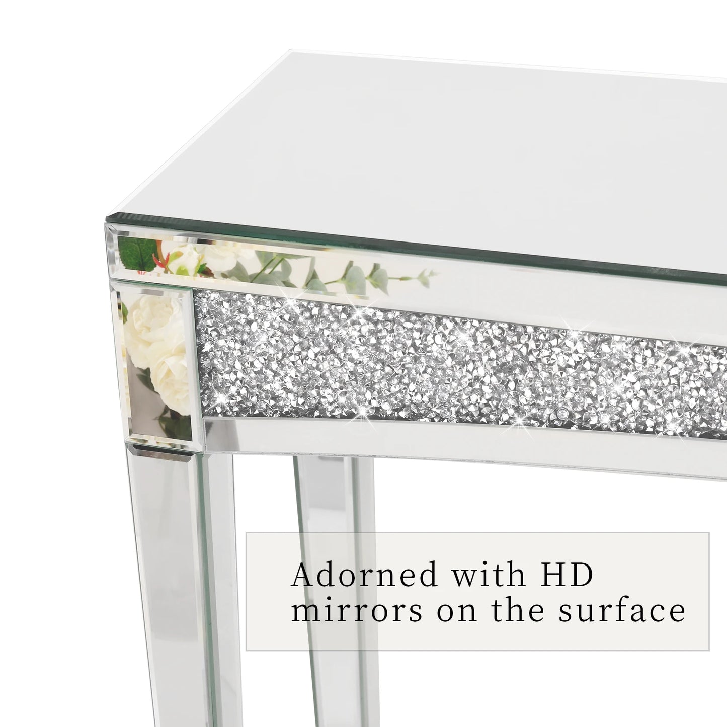 Mirrored Desk Console Table With Crystal Inlay For Living Room And Entryway