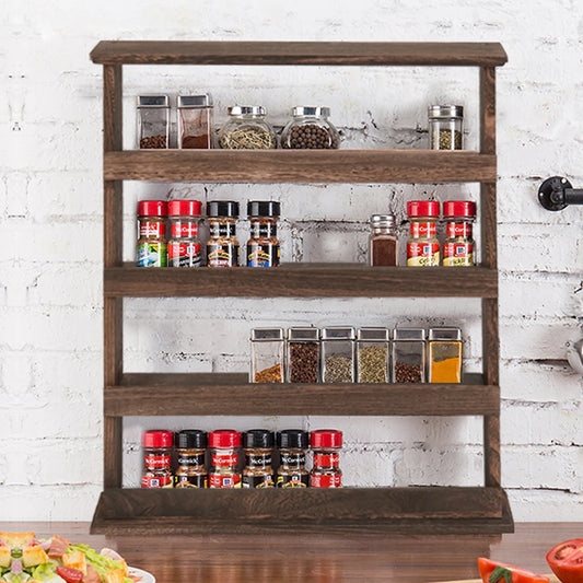 Wood Spice Rack Wall Mount 4-Tier Organizer For Seasonings