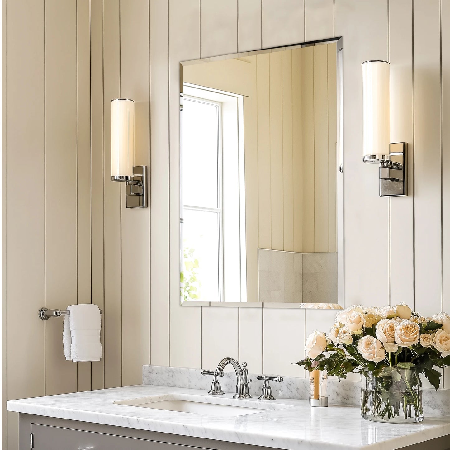 Wisfor Frameless Bathroom Mirror Over Sink With Beveled Edge