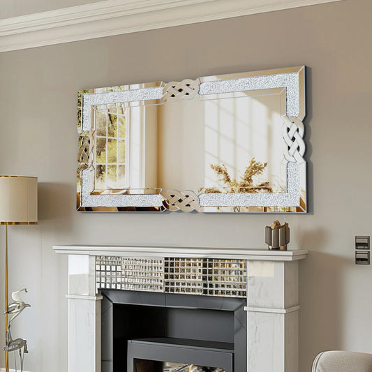 Wisfor Large Crushed Diamond Wall Mirror Rectangular Glass Silver Edge