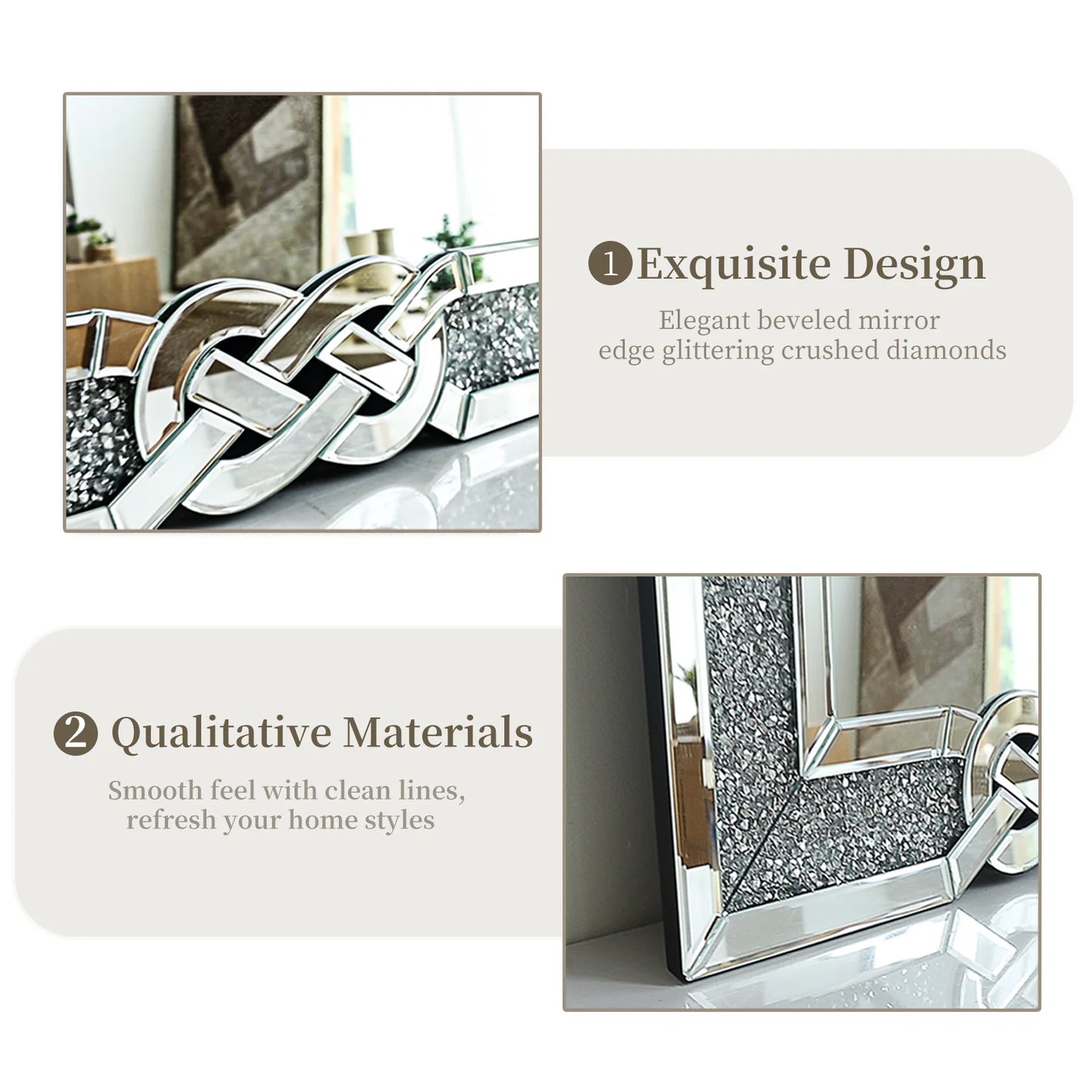 Wisfor Rectangular Crystal Diamond Wall Mirror For Living Room