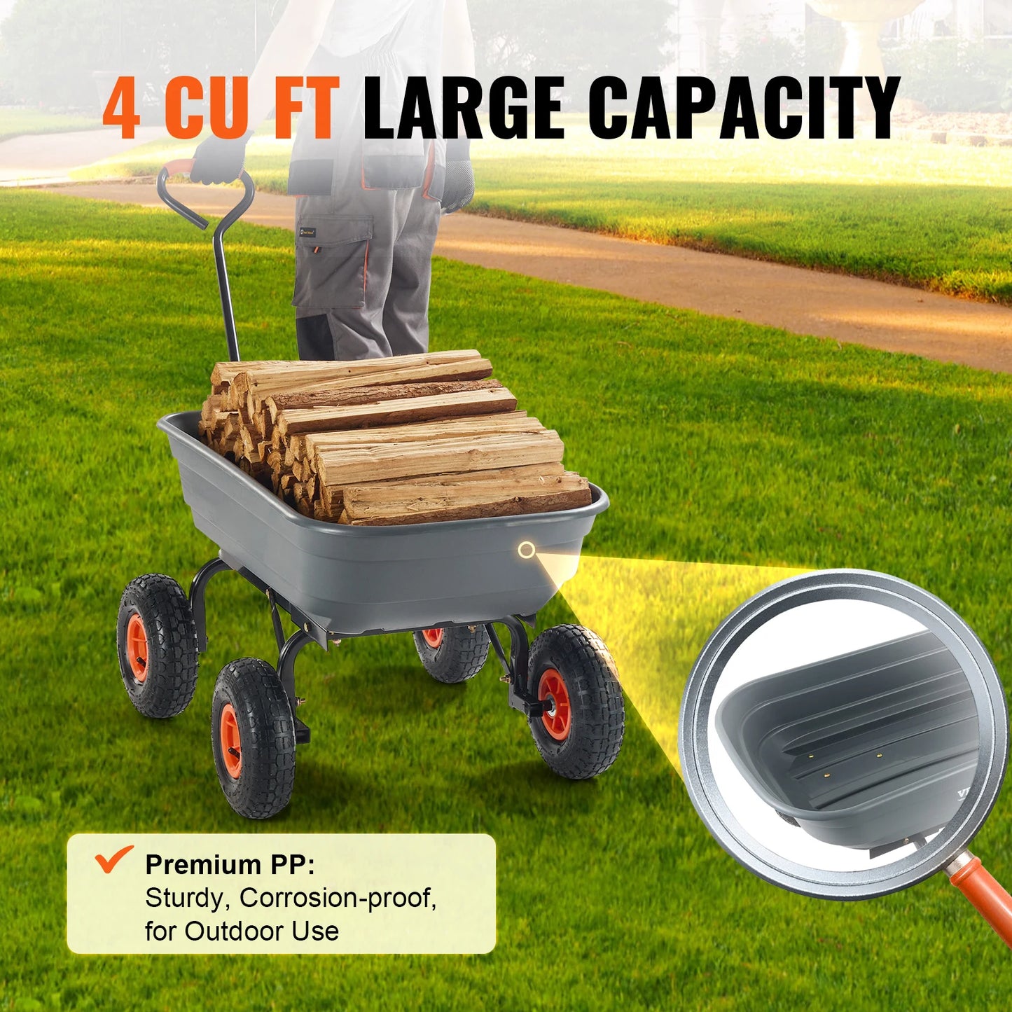SucceBuy Dump Cart Poly Garden Wagon With Steel Frame